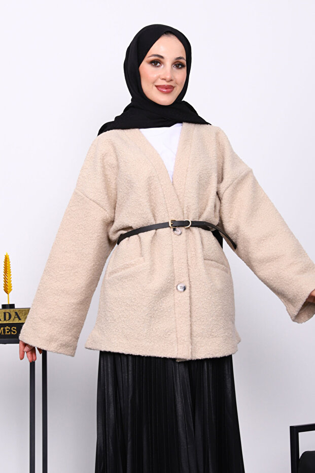 Mink Belted Oversized Boucle Jacket