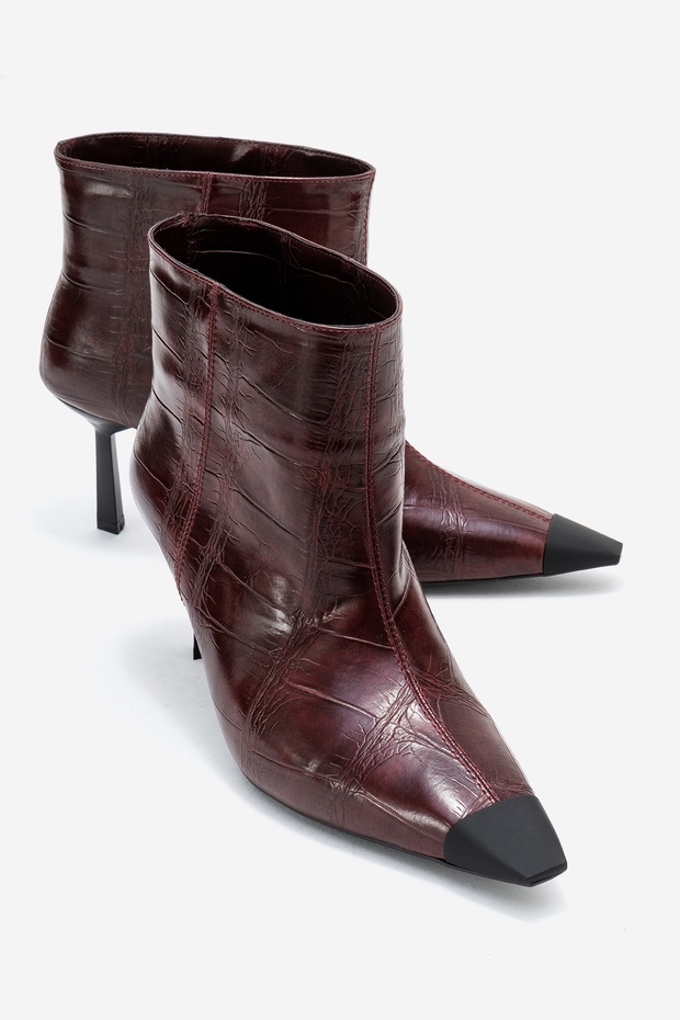 Rassel Burgundy Print Matte Toe Women's Thin Heeled Boots