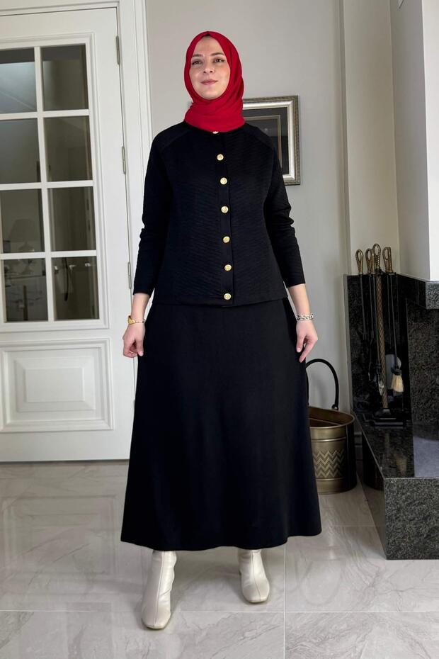 Melis Çelik Örme Triko Takım Siyah - 5