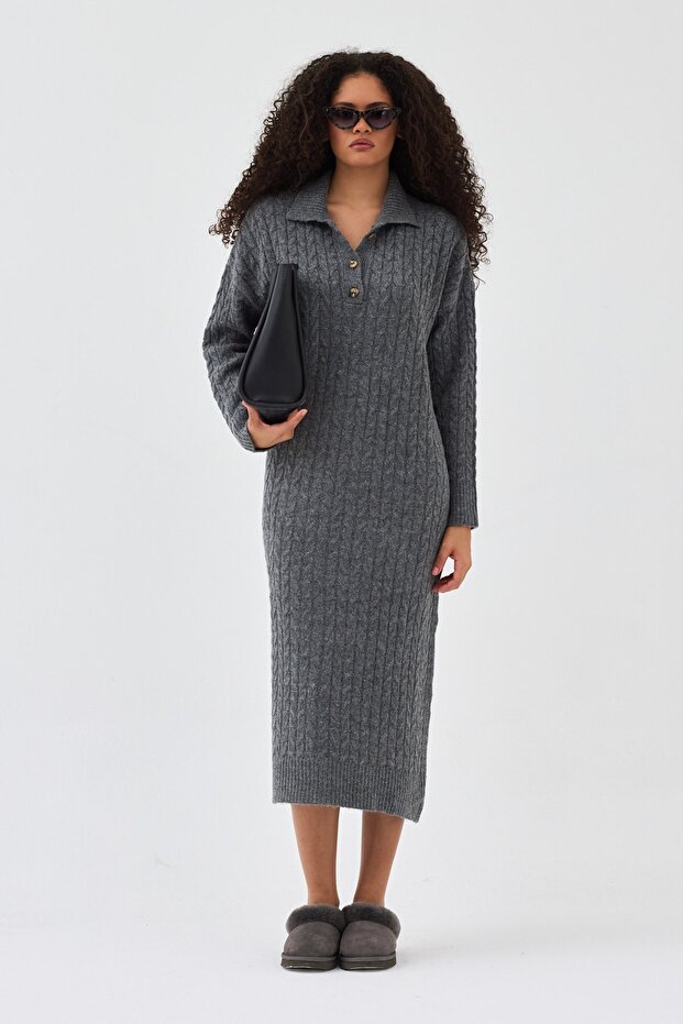 Lalezar Triko Elbise Gri - 1