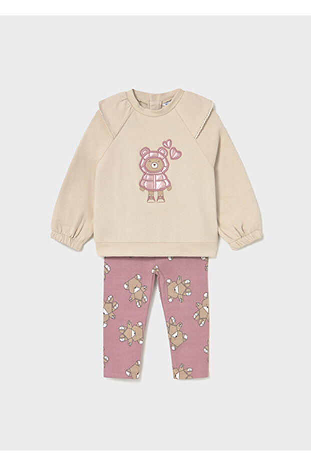 Baby Girl Teddy Bear Patterned 2-Piece Leggings Set