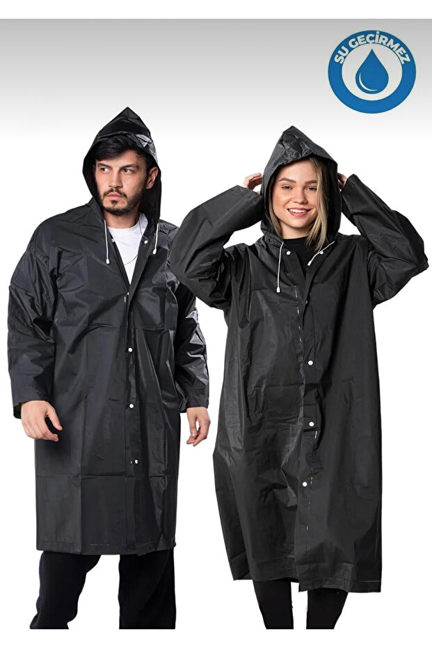 Unisex Women-Men Waterproof Windproof Raincoat with Snap Fasteners Hooded
