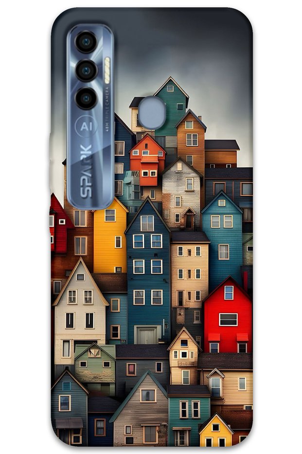 Tecno Spark 7 Pro Case Hd Pattern Printed Back Cover - Colorful Houses