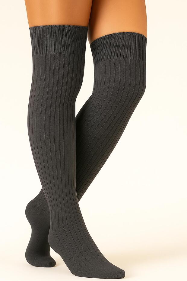 2 Çift Basic Lastikli Kalın Pamuk Karışımlı Diz Üstü Çorap - 5