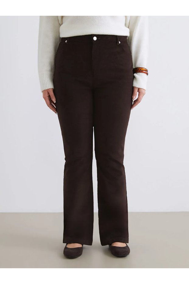 Lcw Modest Brown Slim Fit Flared Velvet Women's Trousers