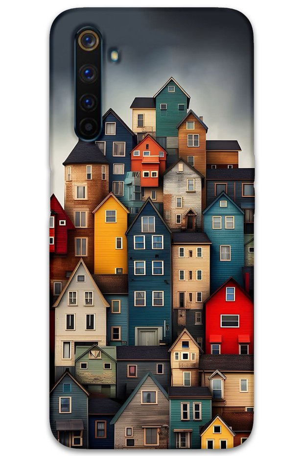 Realme 6 Pro Case Hd Pattern Printed Back Cover - Colorful Houses