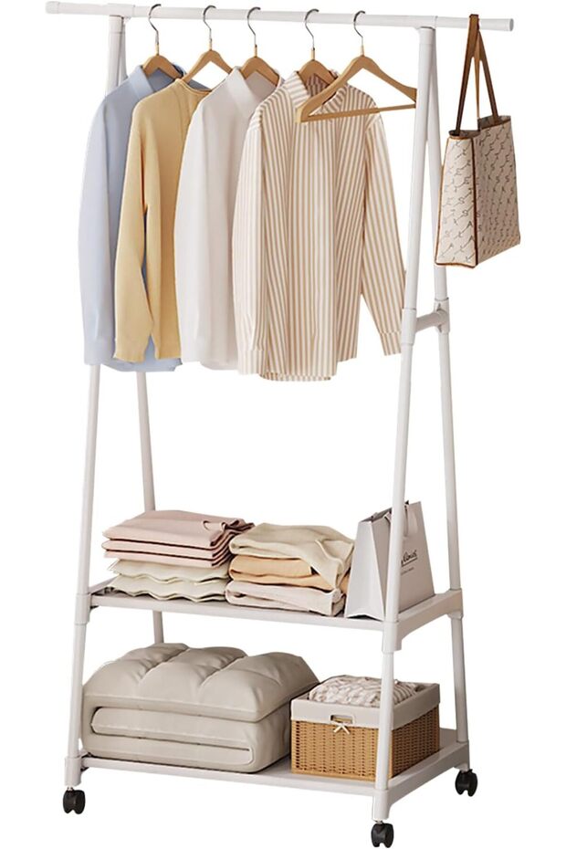 Clothes Rack 2-Tier Rolling Garment Rack (White)
