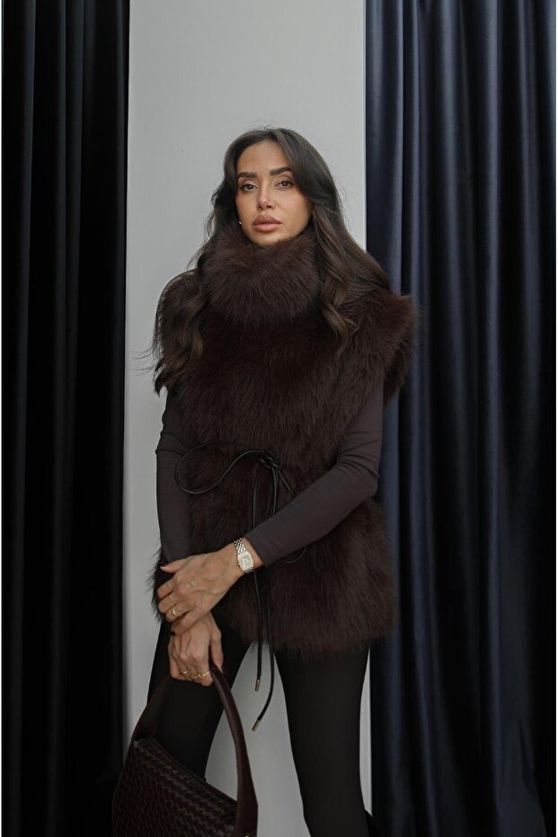 Bitterbrauner Pelz-Pullover - 2