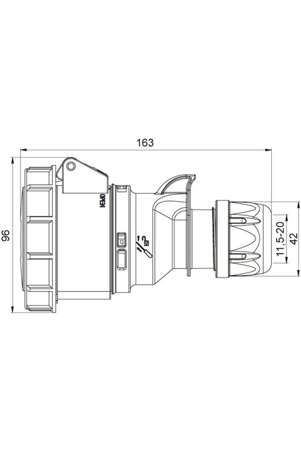 Three-phase mobile cable socket 4-pole 32A 3P+E 6h CEE 380V IP67 - 2