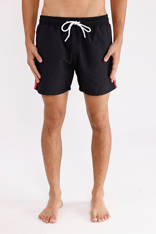 Logo Striped Detail Zippered Pocket Drawstring Elastic Waist Quick Dry Matte Surface Short Leg Sea Shoes