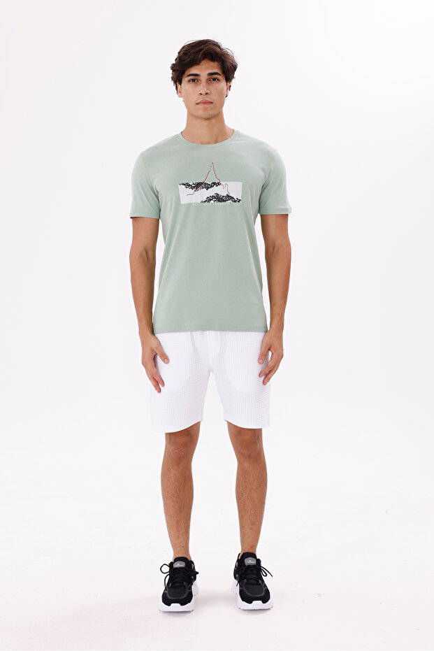 Mountain Graphic Crew Neck Letter Detail Comfortable Fit Cotton T-Shirt