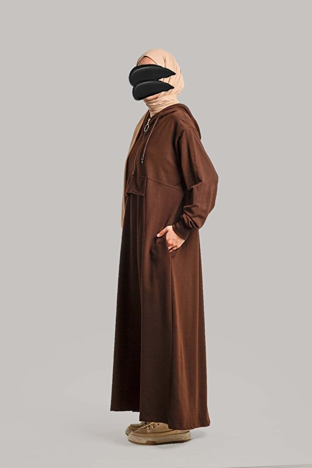 Kapşonlu Pamuklu Elbise - 4