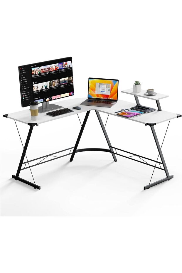 L-shaped Desk Computer Table 51" inch Gaming Table, Computer Corner Table with Large Monitor Stand - 1