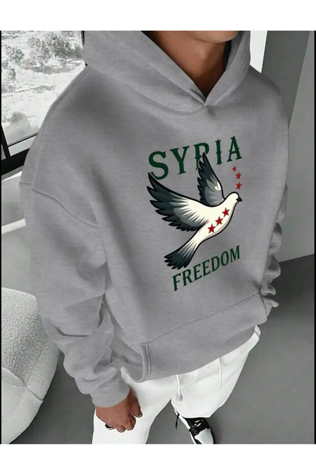 Syria Freedom Dove Printed Hooded Hoodie