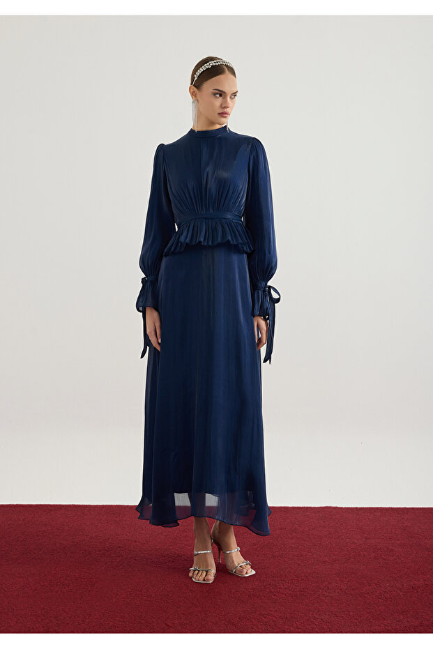 Navy Blue Ruched Detail Janjan Dress