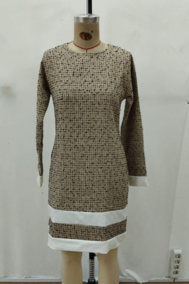 Şerit Detaylı Mini Dokuma Elbise - 5