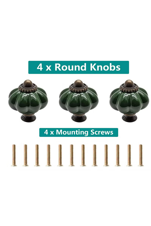 4pcs Dark Green Pumpkin Knobs, Vintage Ceramic Cabinet Knobs - 3