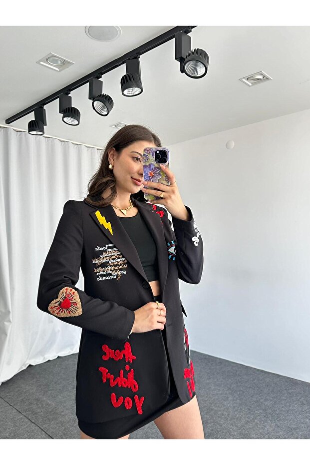 KADIN NAKIŞLI TASARIM CEKET - 5