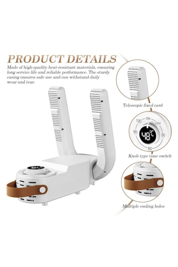 Shoe dryer with sterilization function, timer, temperature protection, 150W, white