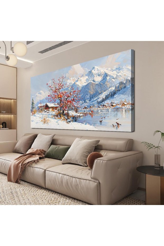 ALAYRA Red Tree Landscape Wall Art Farmhouse Vintage PosterPrint (50x100 cm)