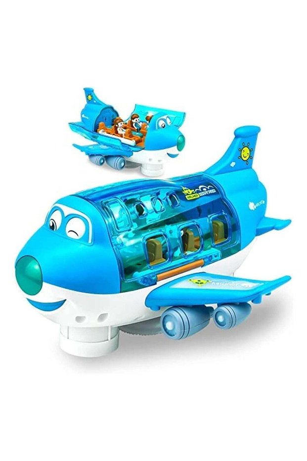 Electric Toy Airliner Plane Rotating Airplane with Light and Music, Blue