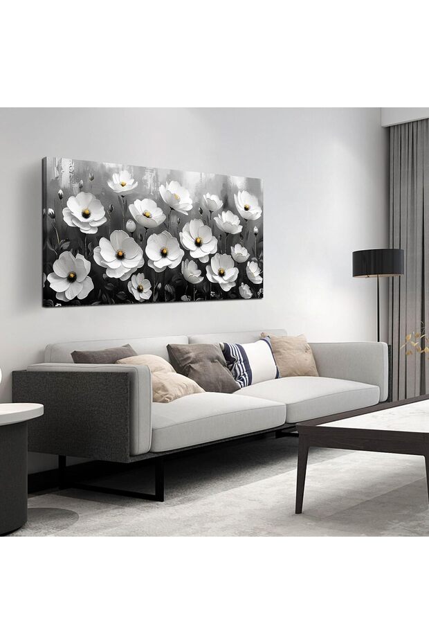 Framed Black & White Botanical Wall Art (60x120 cm) – Modern Floral Canvas Print