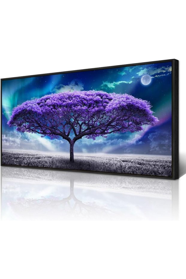 Abstract Purple Tree Painting Canvas (50x100 cm Framed) – Wall Art for Living Room