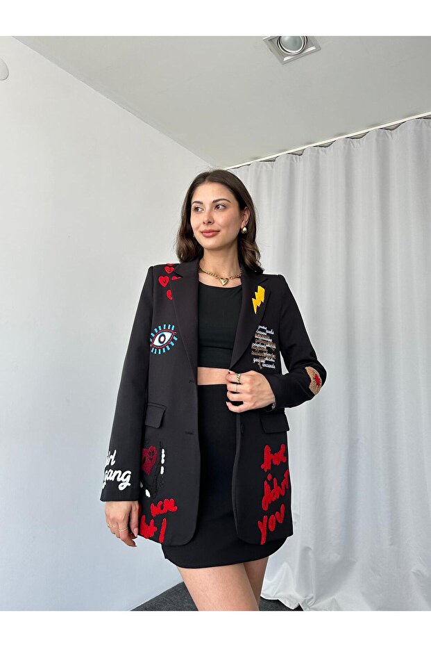 KADIN NAKIŞLI TASARIM CEKET - 8