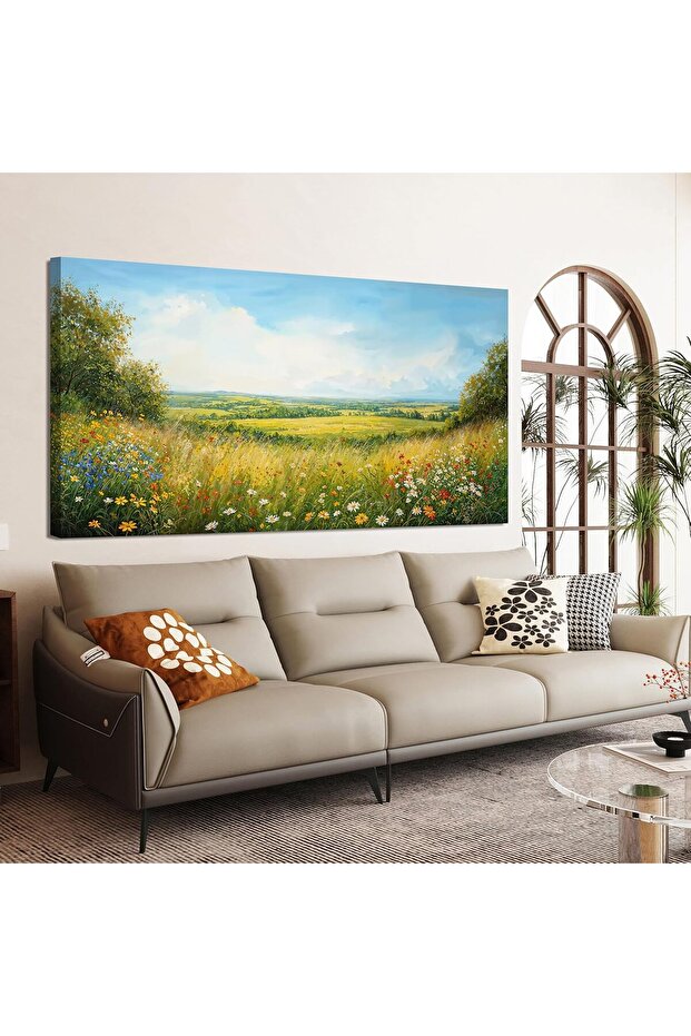 Framed Green Botanical Wall Art (60x120 cm) – Modern Landscape Canvas Print