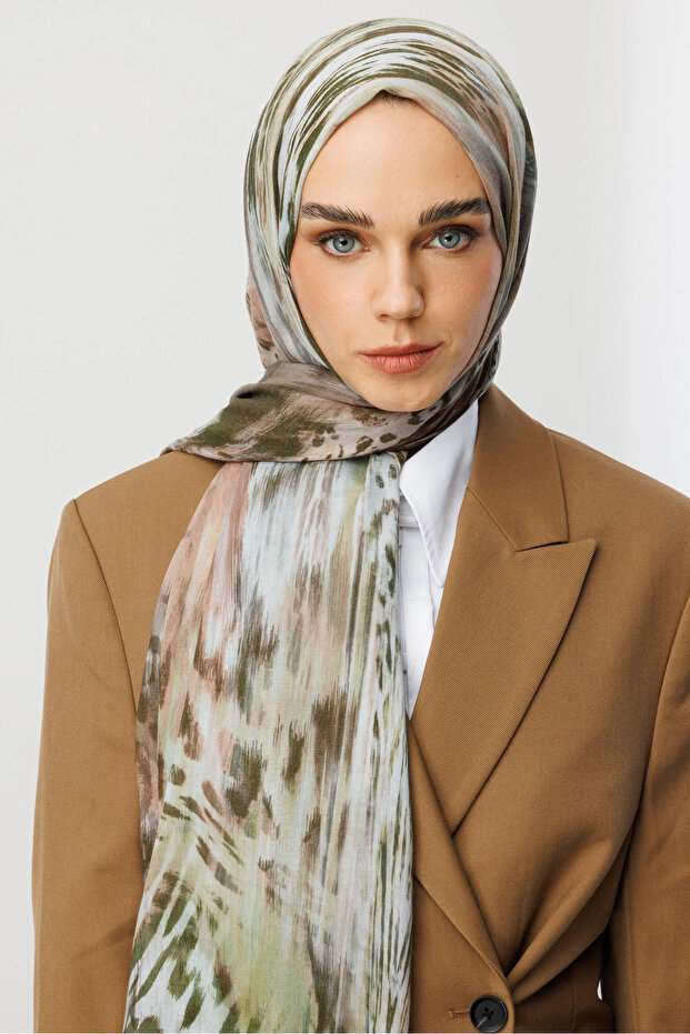 Beige Leopard Pattern Hemp Shawl - 1