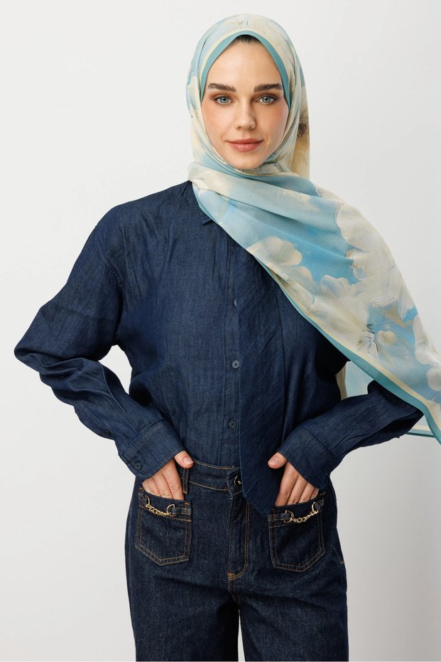 Baby Blue Rose Pattern Hebei Silk Shawl