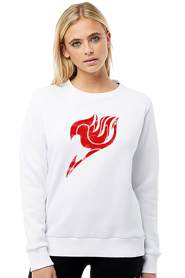 Anime Fairy Tail Glass Guild Emblem Printed White Women's Knitted Sweatshirt Long Sleeve