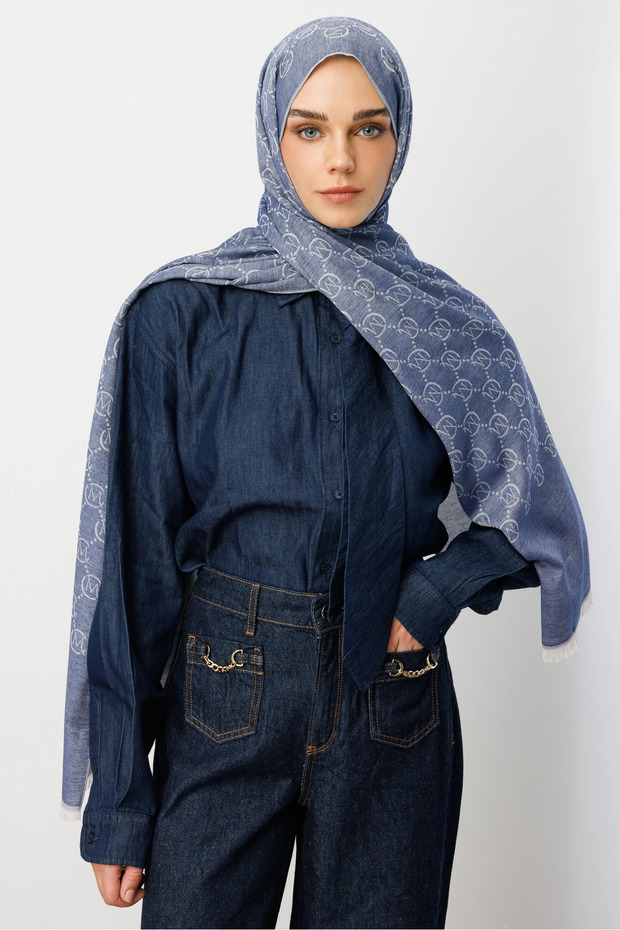 Mavi Yün İpek Şal - 2