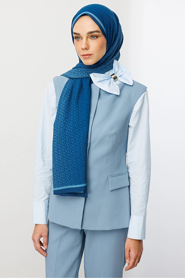 Indigo Monogram Hebei İpek Şal - 3
