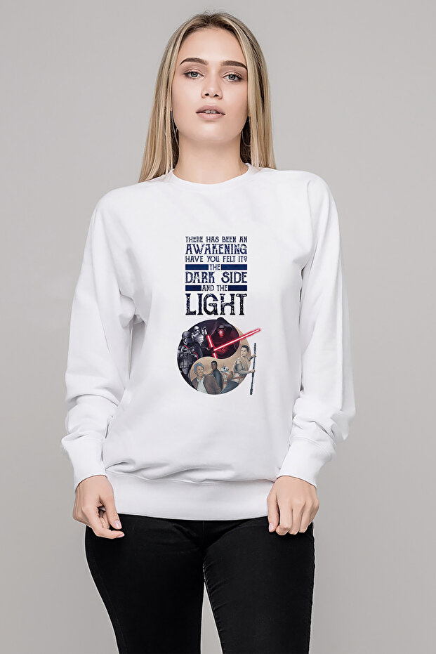 Dark Side Light مطبوع سترة نسائية محبوكة باللون الأبيض بأكمام طويلة