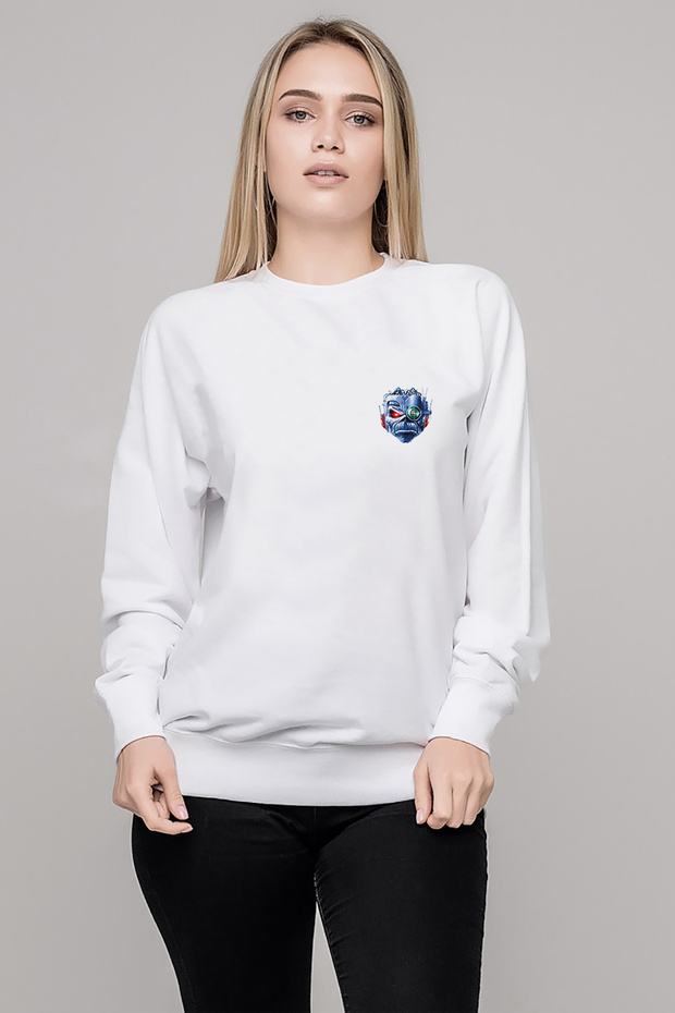 Maiden Eddie Printed White Women's Knitted Sweatshirt Long Sleeve