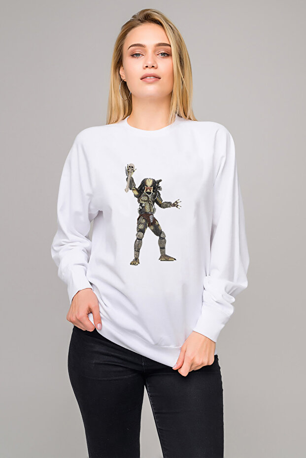 Predator City Hunter Printed White Women's Knitted Sweatshirt Long Sleeve