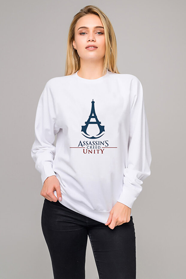 Assassin Creed Unity Printed White Women's Knitted Sweatshirt Long Sleeve
