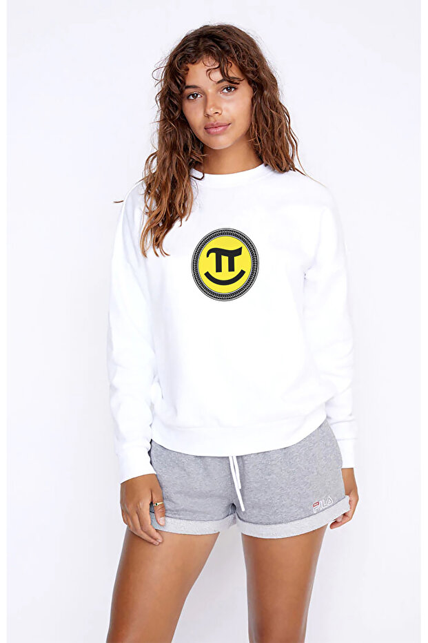 14 March World Pi Day Dj Printed White Women's Knitted Sweatshirt Long Sleeve