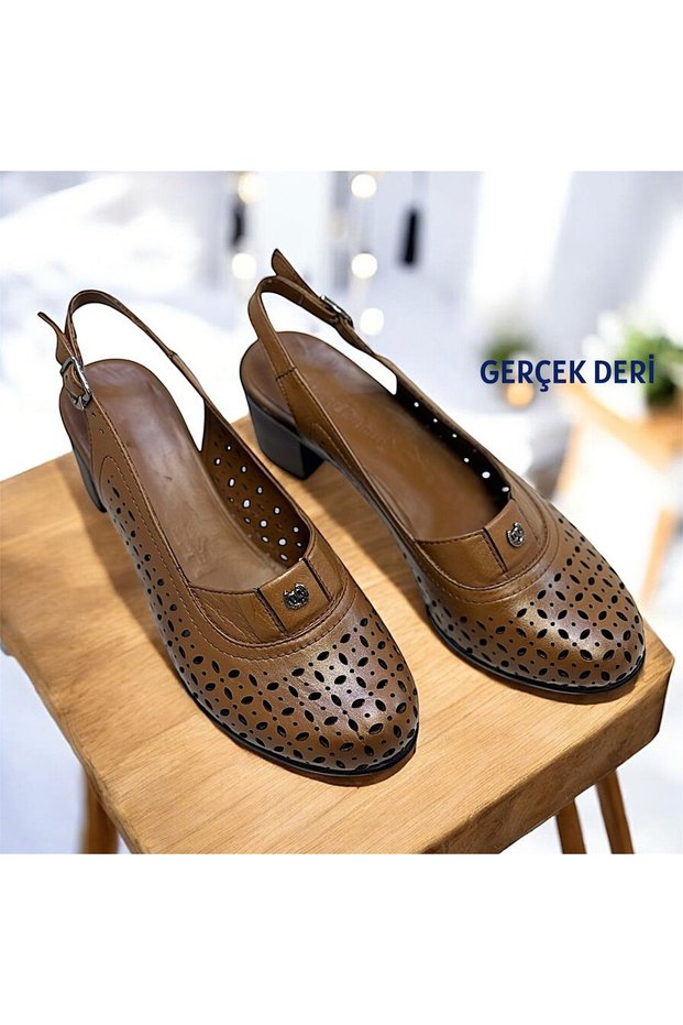 KAFKASLAR FRONT Closed Heels GENUINE LEATHER MOTHER SANDALS SHOES