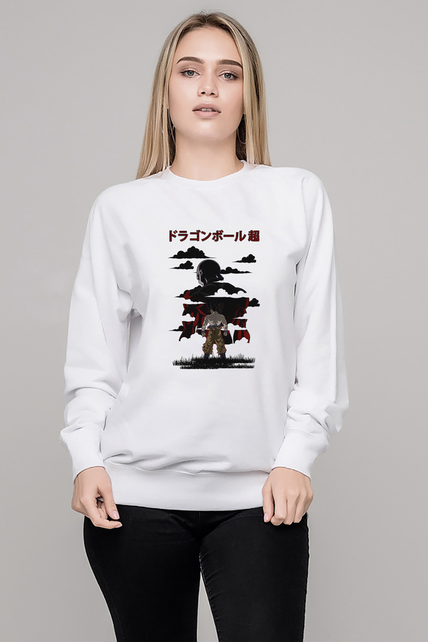 Anime Dragon Ball Printed White Women's Knitted Sweatshirt Long Sleeve
