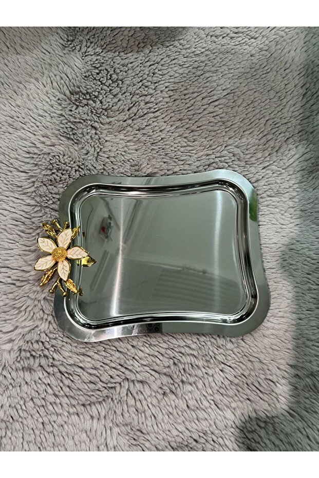 Italian Large Wavy Serving Tray with Stainless Steel Daisy Accessories 1 Piece