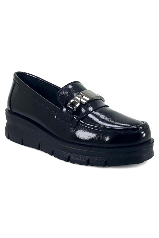 018 Genuine Leather Casual Women's Shoes-Black Patent Leather
