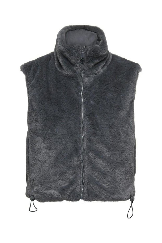 Women's Gray Onldana Faux Fur Rev.Waistcoat Otw Cc Vest 15348986-Blackened