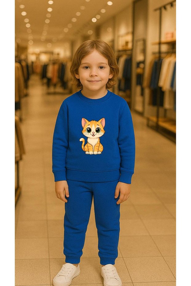 Children's Suit Sweatshirt Sweet Cat B Printed Girls Boys Crew Neck3 4-5-6-7-8-9-10-11-12Years