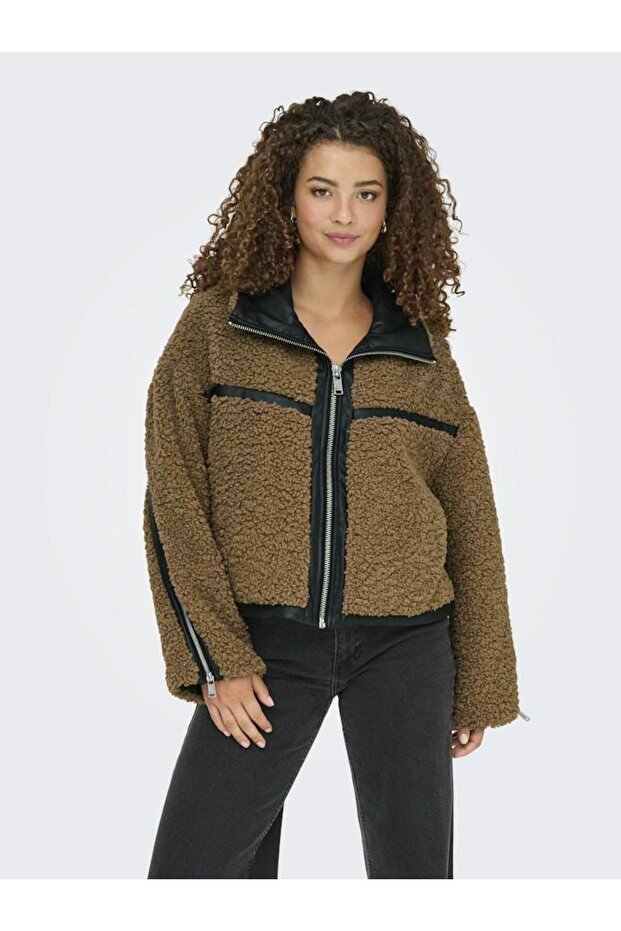 Kadin Kahve Onlpatti Life Teddy Short Jacket Cc Otw Ceket 15349409-Cocoacrém - 1