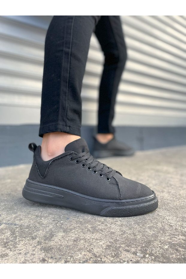 Jy204 Flex Lace-Up Linen Fabric Men's Casual Sneaker Shoes Kst - Black