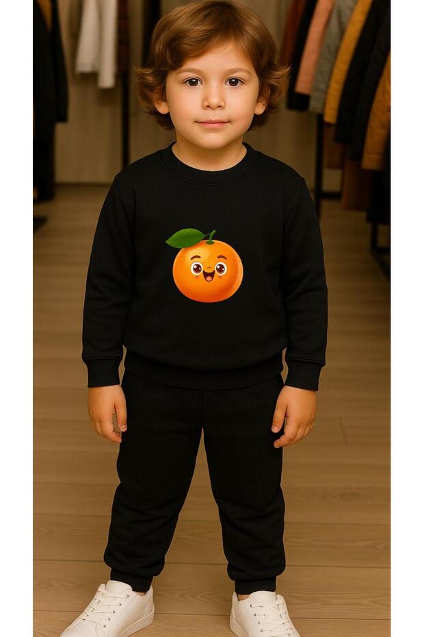 Children's Suit Sweatshirt Orange Printed Girls Boys Crew Neck3 4-5-6-7-8-9-10-11-12Years