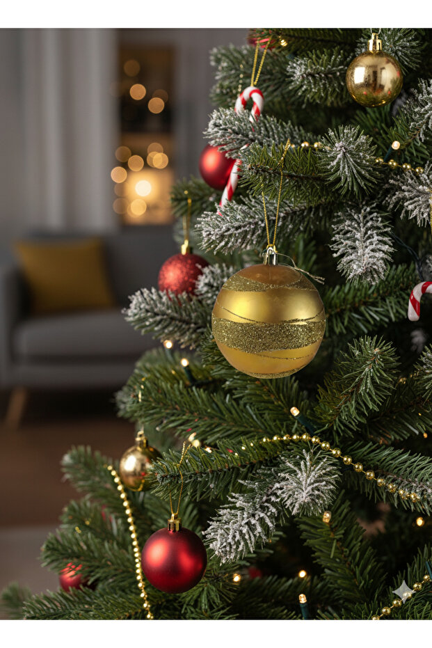 2 Pieces Christmas Tree Ball Ornament (10 cm) - Luxury Christmas Decoration with Gold Shiny and Gold Glitter Stripe P