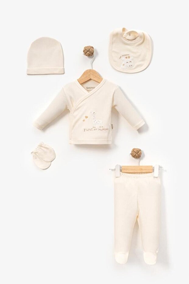 100% Cotton Baby Giraffe Patterned 5 Piece Newborn Hospital Release Bodysuit Set Bbtf.Krm.20229.1